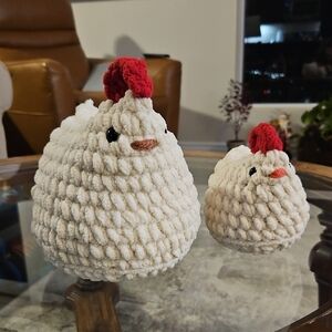 Chicken Plush Decor Set - Cream and Red - Crochet